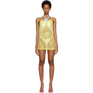 RoomSERVICE888 Bow-Knot Minidress Size S Yellow SSENSE Exclusive $260
